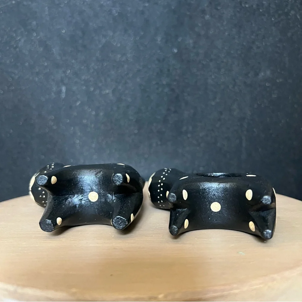 VINTAGE Handcrafted Black Cat Figurines Napkin Holder Ring
